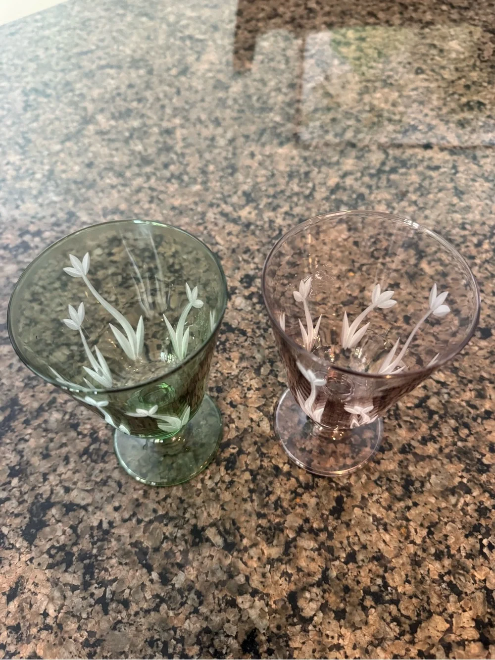 Set of Two Vintage Etched Glasses